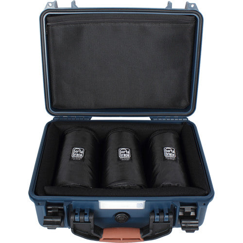 Porta Brace Hard Case with Three 7" Lens Cups for DSLRs or Small Equipment and Accessories (Blue)