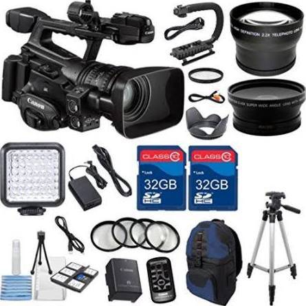 Canon XF300 High Definition Professional Camcorder with 2pc 32GB High Speed Memory Cards + Wideangle & Telephoto Lenses + Accessory Bundle