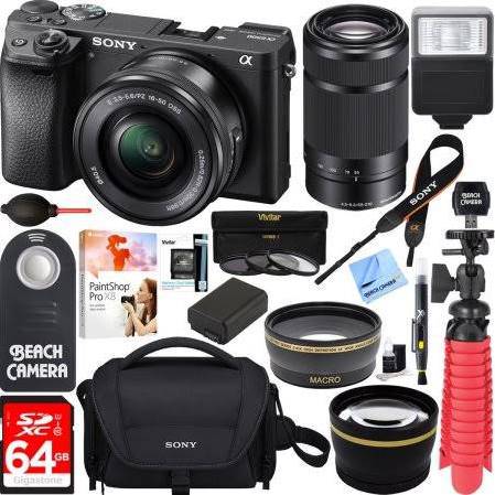 Sony Alpha a6500 24.2MP Wi-Fi Mirrorless Camera 16-50mm & 55-210mm Zoom Lens (Black) Bundle
