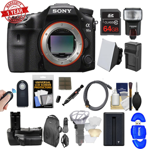 Sony Alpha A99 II Full Frame 4K Wi-Fi Digital SLR Camera Body with 64GB Card + Backpack + Flash + Battery & Charger + Grip + Remote + Kit