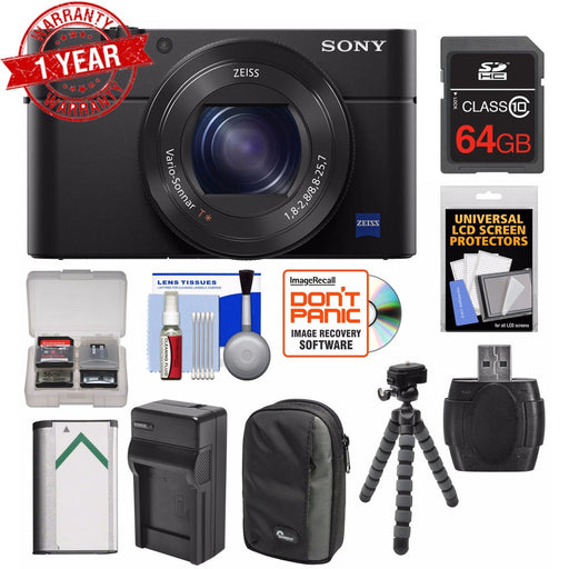 New Sony Cyber-Shot DSC-RX100 IV 4K Wi-Fi Digital Camera with 64GB Card + Battery & Charger + Case + Flex Tripod + Kit