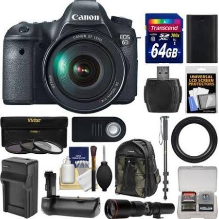 Canon EOS 6D Digital SLR Camera Body with EF 24-105mm L IS USM & 500mm Telephoto Lens + 64GB Card + Backpack Deluxe Bundle Package