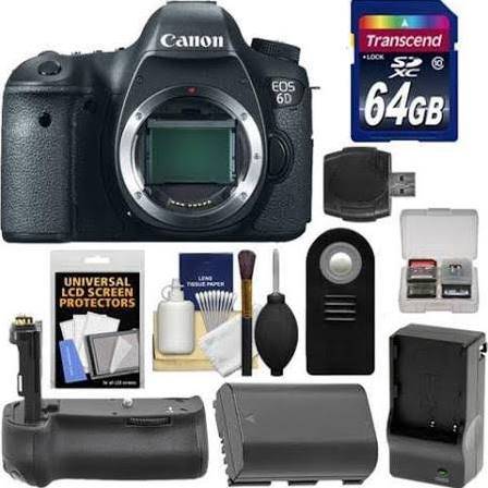 Canon EOS 6D Digital SLR Camera Body with 64GB Card + Battery & Charger + Battery Grip + Remote + Accessory Kit Deluxe Bundle