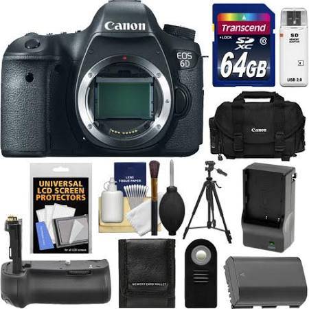 Canon EOS 6D Digital SLR Camera Body with 64GB Card + Case + Battery & Charger + Battery Grip + Tripod + Remote + Accessory Kit Bundle