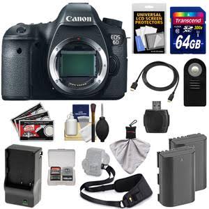 Canon EOS 6D Digital SLR Camera Body with 64GB Card + 2 Batteries & Charger + Sling Strap + HDMI Cable + Remote + Accessory Deluxe Kit