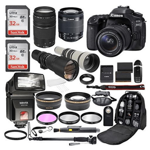 Canon EOS 80D Digital SLR Camera w/ EF-S 18-55mm Is STM & EF 75-300mm f/4-5.6 III+500mm Telephoto Zoom Lens+650-1300mm Telephoto Lens
