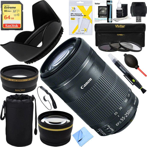 Canon EF-S 55-250mm f/4-5.6 IS STM Lens (8546B002)+ 64GB Ultimate Filter Bundle