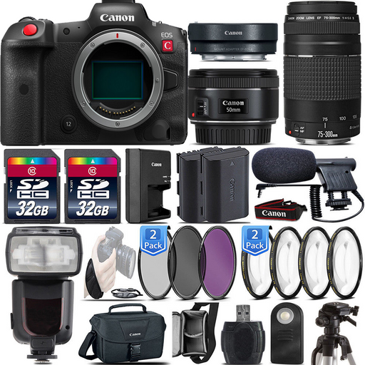 Canon EOS R5 C Mirrorless Digital Camera with | Canon 75-300 III - 64GB Premium Package