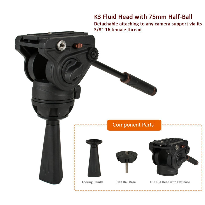 Heavy Duty Video Tripod, Cayer 64 Inch BV30-Camcorder Tripod System Aluminum Leg