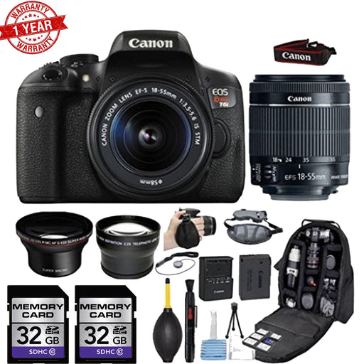 Canon EOS Rebel T6i/800D DSLR Camera with 18-55mm |Wide Angle & Telephoto Lens| 32GB MCs| Backpack Package