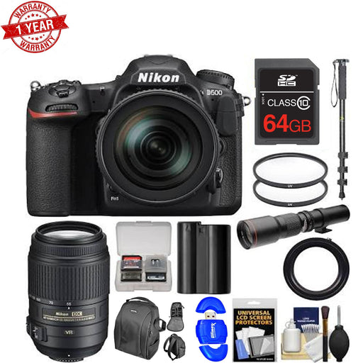 Nikon D500 Wi-Fi 4K Digital SLR Camera & 16-80mm VR Lens with 55-300mm VR & 500mm Lenses BUNDLE