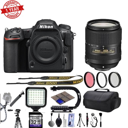 Nikon D500 20.9MP 4K 2160p DSLR Camera w/ 3.2" LCD - Built-In Wi-Fi - 10 FPS - Nikon AF-S DX 18-300mm f/3.5-6.3G Ed VR Lens - 64GB SD Card