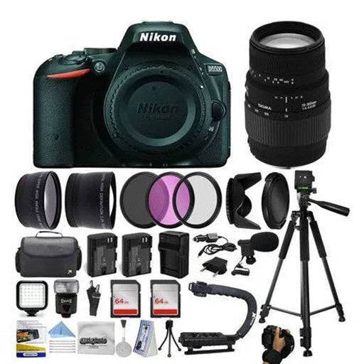 Nikon D5500/D5600 Digital Camera with 70-300mm Lens & 128GB | 2x Batteries | Charger | Backpack | Case | Filters | Microphone Bundle