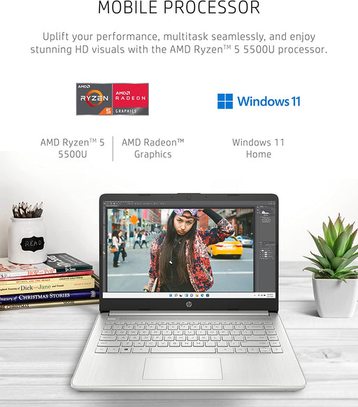 HP 14 Laptop, AMD Ryzen 5 5500U, 8 GB RAM, 256 GB SSD Storage, 14-inch Full HD Display, Windows 11 Home, Thin & Portable, Micro-edge & Anti-glare Screen, Silver (14-fq1025nr, 2021) - NJ Accessory/Buy Direct & Save
