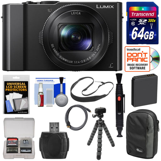 Panasonic Lumix DMC-LX10 4K Wi-Fi Digital Camera with 64GB Card + Battery + Case + Flex Tripod + Sling Strap + Kit