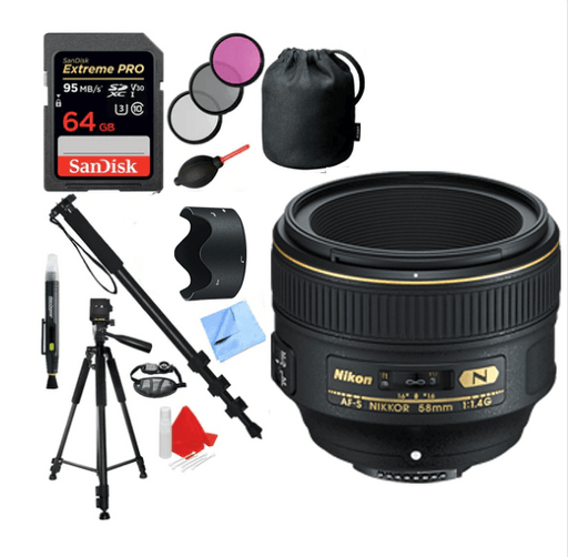 Nikon AF-S NIKKOR 58mm f/1.4G Lens + 64GB Accessories Kit