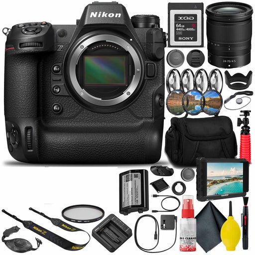 Nikon Z9 FX-Format Mirrorless Camera Body with 24-70mm f/4 S Lens + 64GB XQD Memory Card + 7&quot; HD Monitor + Editing Software + Camera Bag + Pro Filter Kit + 12&quot; Tripod