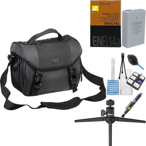 Nikon Deluxe Digital SLR Camera Case (Black) with Nikon Mini Tripod | Nikon EN-EL14A Battery & Cleaning Kit