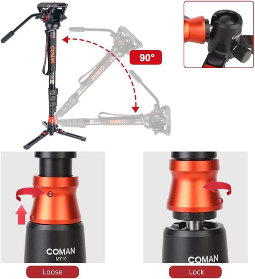 Monopod with Feet, Professional Video Camera Monopod with Tripod Stand 70.6 inch Max Load 22 Lbs