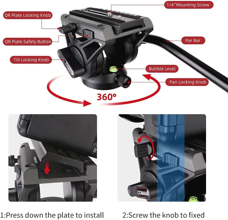 Monopod with Feet, Professional Video Camera Monopod with Tripod Stand 70.6 inch Max Load 22 Lbs