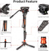 Monopod with Feet, Professional Video Camera Monopod with Tripod Stand 70.6 inch Max Load 22 Lbs