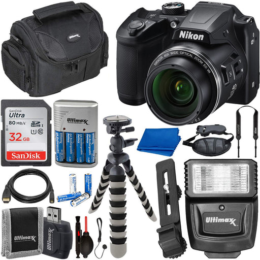 Nikon COOLPIX B500 Digital Camera W SanDisk Ultra 32GB SDHC Memory Card, Rechargeable Batteries & Charger, Digital Slave Flash & Much More
