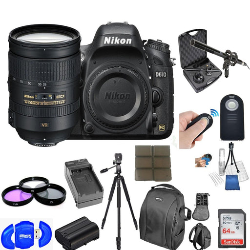 Nikon D610 Digital SLR Camera Body with 28-300mm VR AF-S Lens |64GB Card | Case |Battery & Charger | Tripod Package