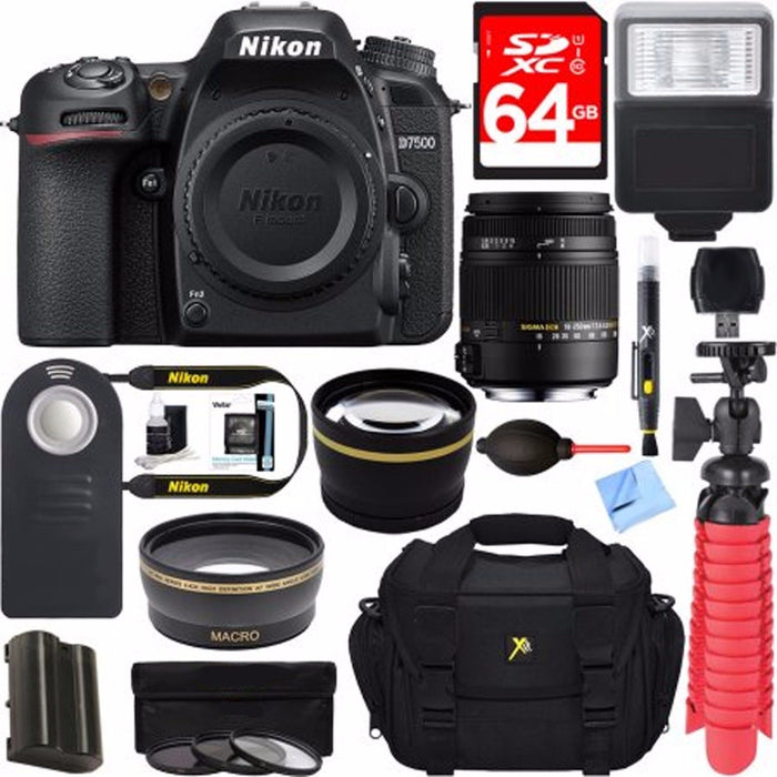 Nikon D7500 20.9MP Digital SLR Camera + Sigma 18-250mm Macro Lens &amp; Accessory Bundle