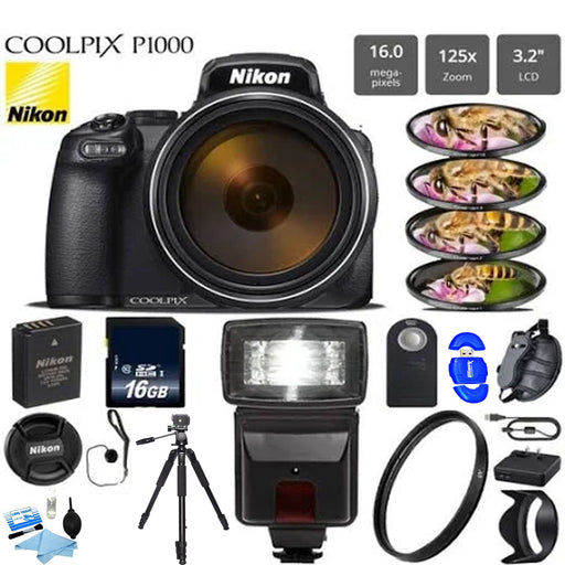 Nikon COOLPIX P1000 Digital Camera w/ Professional Flash | 16GB MC | Tripod | Filters & More