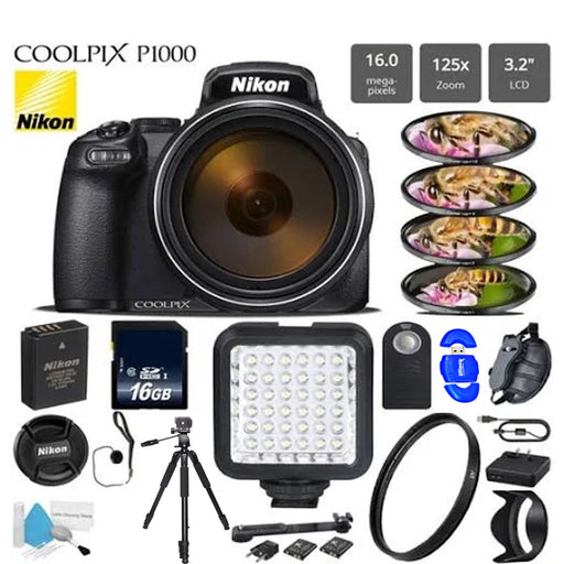 Nikon Coolpix P1000 16MP 125x Super-Zoom Digital Camera w/16GB| LED Light & More