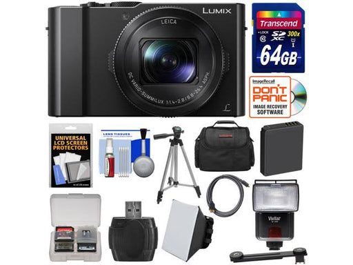 Panasonic Lumix DMC-LX10 4K Wi-Fi Digital Camera with 64GB Card + Battery + Case + Tripod + Flash + Kit