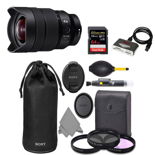 Sony FE 12-24mm f/4 G Lens with 64GB SD Memory Card, Card Reader &amp; Accessory Bundle