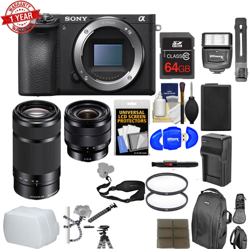 Sony Alpha A6500 4K Wi-Fi Digital Camera Body with 10-18mm f/4.0 & 55-210mm Lenses Deluxe Kit