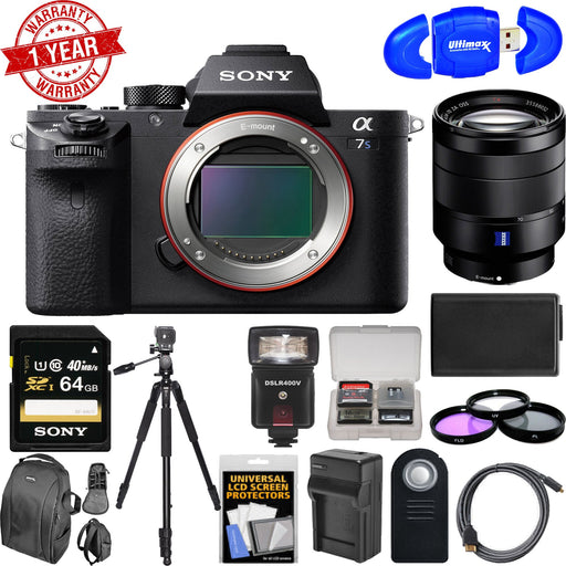 Sony Alpha A7S II 4K Wi-Fi Digital Camera Body w/ T* FE 24-70mm f/4 Lens | 64GB Card | Case | Flash | Battery & Charger | Tripod | Kit