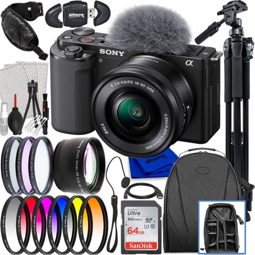 Sony Alpha ZV-E10 Mirrorless Camera with 16-50mm Lens (Black) - Deluxe Accessory Bundle