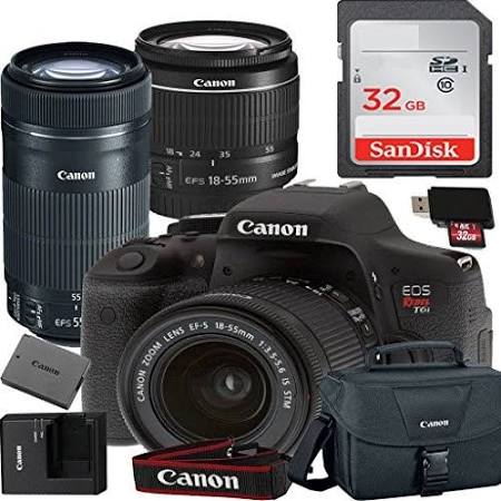 Canon EOS Rebel T6i/800D DSLR Camera with 18-135mm & EF 55-250mm Lenses & Sandisk 3GB Accessory Kit