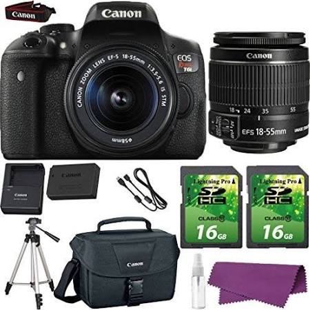 Canon EOS Rebel T6i/T800D DSLR Camera with 18-55mm Lens & 2x 16GB Cards | Canon Case | Tripod | Cleaning Kit Package