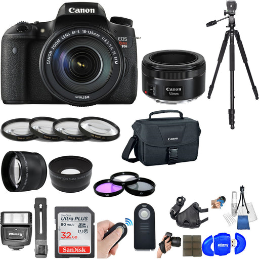 Canon EOS Rebel T6s DSLR Camera w/ 18-135mm & EF 50mm Lens + Saver Bundle